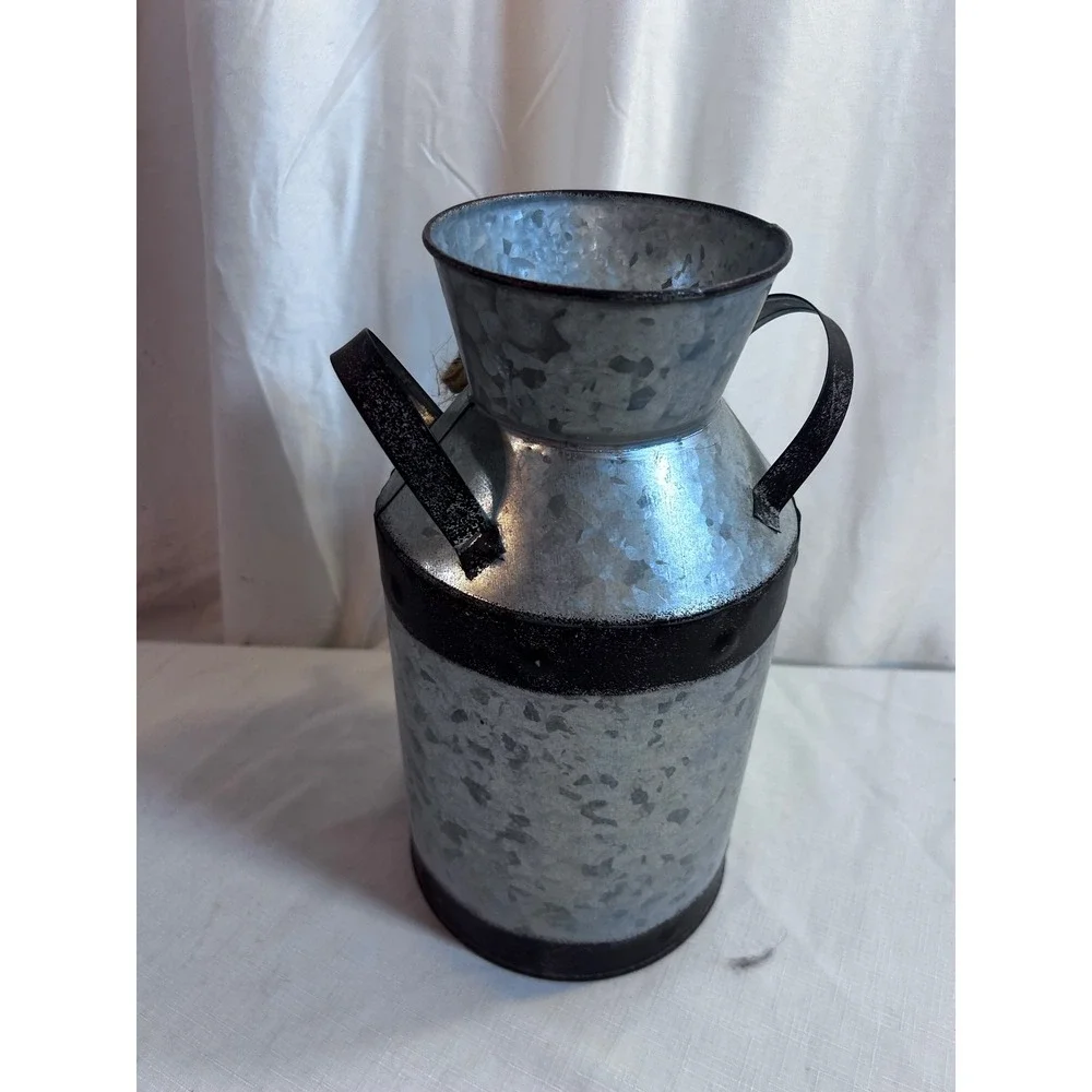 Unbranded Galvanized Metal Milk Jug 10in Silver Rustic Farmhouse Decor